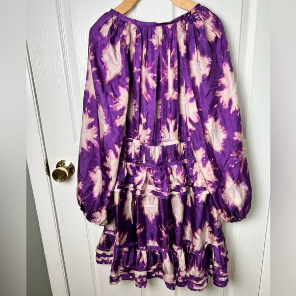 Ulla Johnson Purple Silk Emery Long Sleeve Ruffle Mini Dress Cassis Blur 10 - Picture 8 of 12